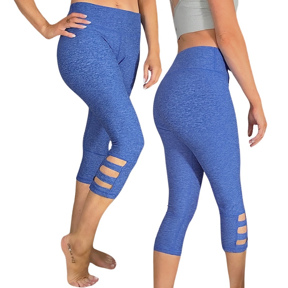 SCORPIO SOL Heather‎ Royal Blue Cutout Capri Leggings